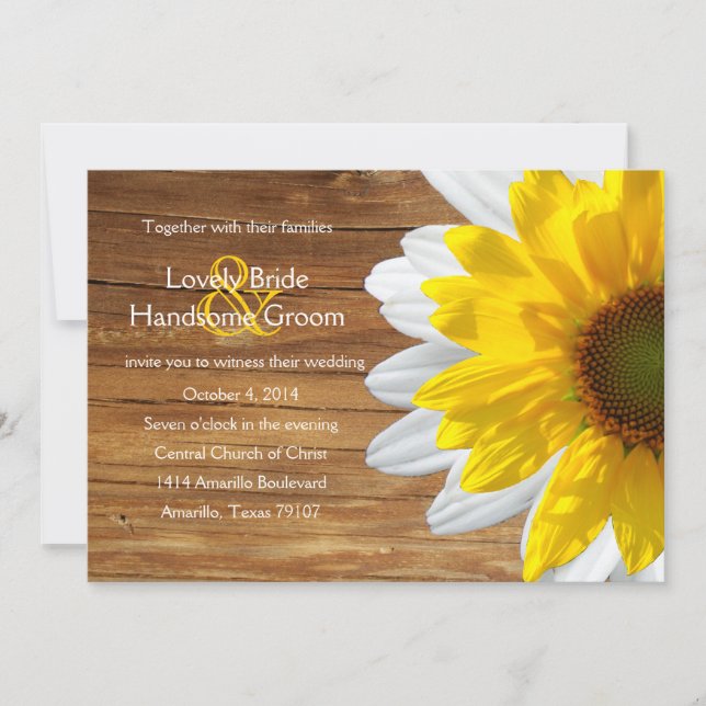 Country Wood Sunflower Sommerhochzeit Einladung (Vorderseite)