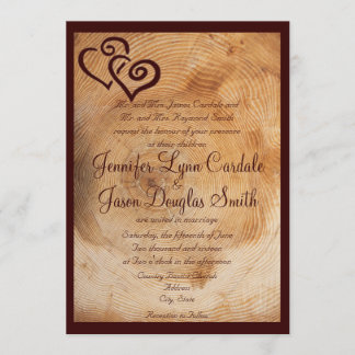 Country Wood Tree Rings Hearts Hochzeitseinladunge Einladung