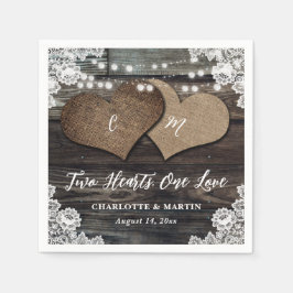 Country Wood Two Hearts Blumenhochzeit Serviette