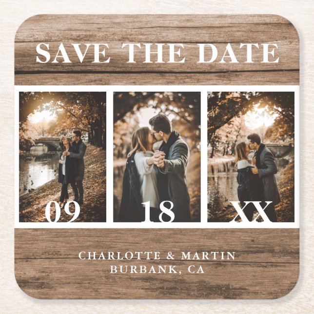 Country Wood Wedding Foto Save the Date Rechteckiger Pappuntersetzer (Vorderseite)