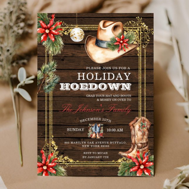 Country Wood Western Weihnachtsfeiertag Hoedown Einladung (Von Creator hochgeladen)