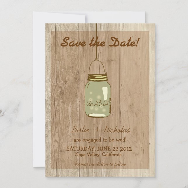 Country Wooden Rustic Mason Jar Save the Date (Vorderseite)