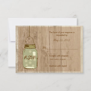 Country Wooden Rustic Mason Jar Wedding RSVP Karte