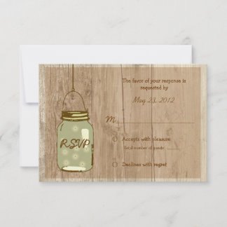 Country Wooden Rustic Mason Jar Wedding RSVP Karte