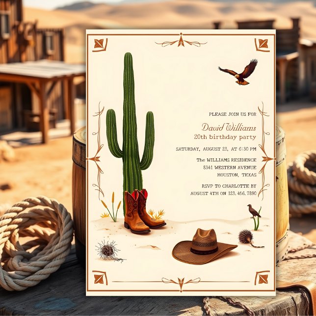 Country Wüste Thema Western Cowboy Birthday Einladung (Country Desert Theme Western Cowboy Birthday Invitation)