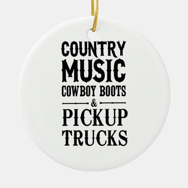 Countrymusik, Cowboystiefel u. Lieferwagen-LKWs Keramik Ornament (Vorne)