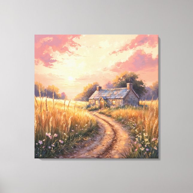 Countryside Cottage - Painterly Style Landscape  Leinwanddruck (Vorderseite)