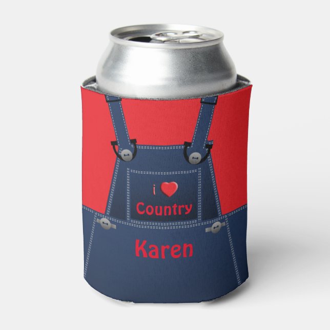 County Folk Overalls Red Heart Personalisiert Dosenkühler (Kanne Vorderseite)