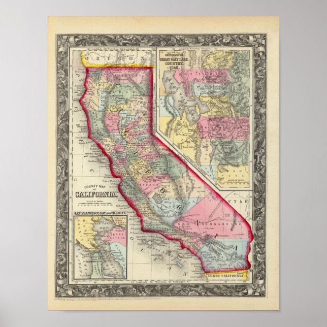 County Map Of California Poster (Vorne)