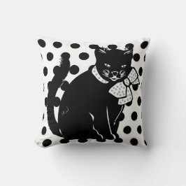 Coupable chat noir sur Coussin Pois noir et blanc