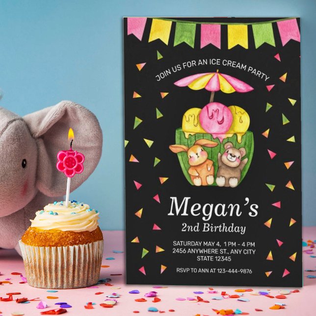 Coupe de crème glacée Confetti Invitation fête d'a (Créateur téléchargé)