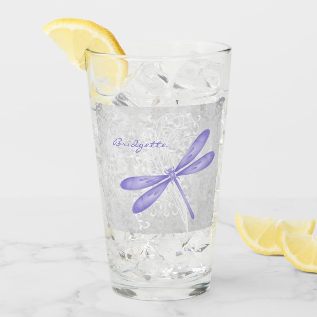 Coupe de verre personnalisée de libellule violette (Devant glace)