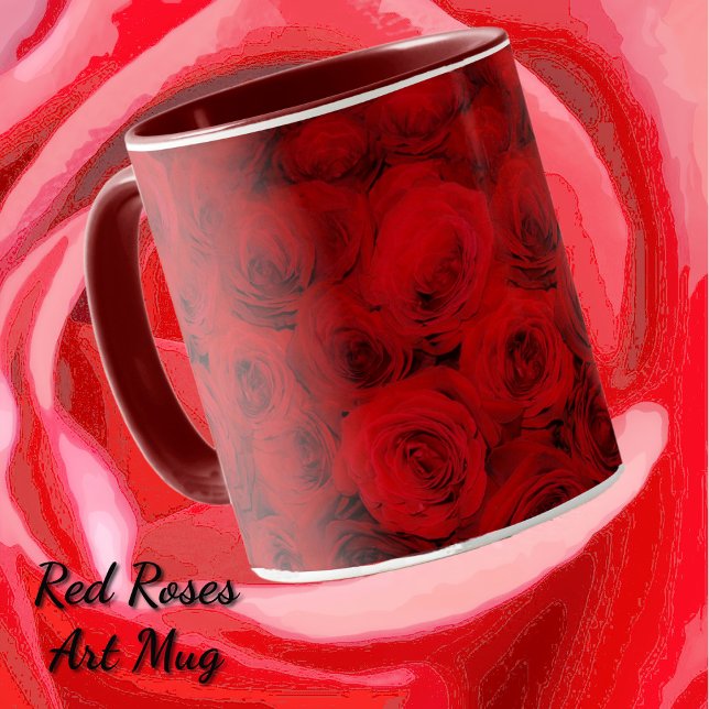Coupe Deep Red Roses Art Mug (Deep Red rose flowers art mug.)