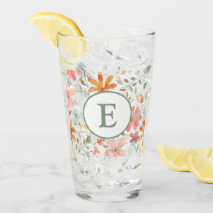 Coupe en verre floral Pastel aquarelle avec Monogr