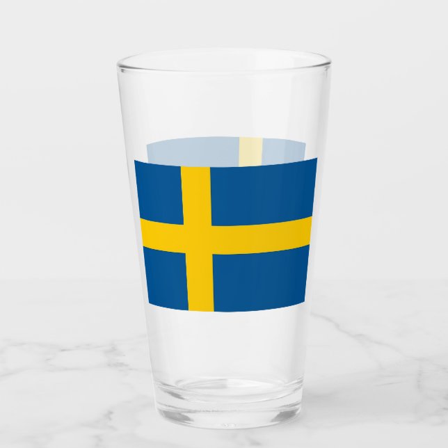 Coupe en verre patriotique avec drapeau de la Suèd (Devant)