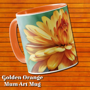 Coupe Gold Orange Flower Mum Art Mug