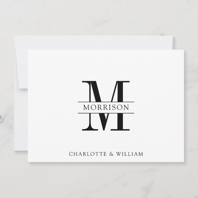 Coupe Monogram Minimalistische Schwarz-weiße Note  Mitteilungskarte (Vorderseite)
