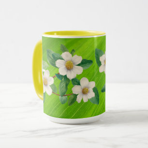 Coupe vintage Rose Fleurs Jaune Vert Mug