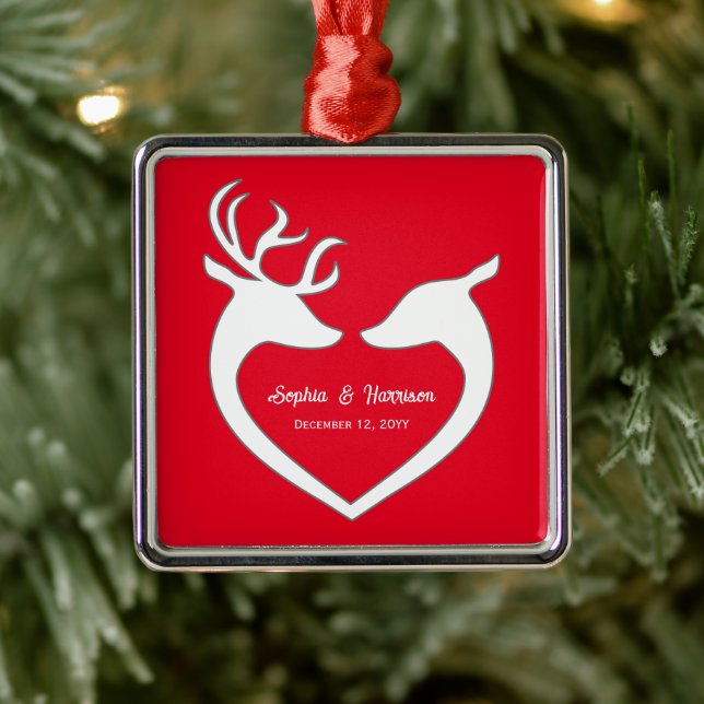 Coupels Weihnachtsrot und Weiße Hirsche Personalis Ornament Aus Metall (Baum)