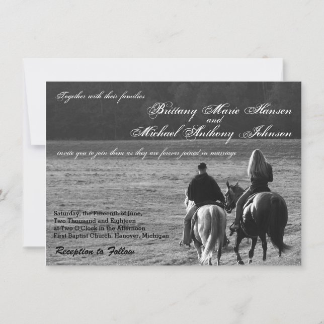 Couple à cheval Invitations de mariage rustique (Devant)
