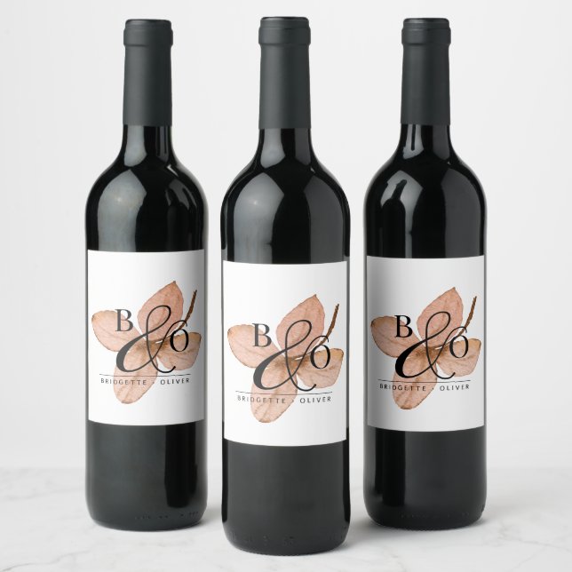 Couple Ampersand Monogram | Rustikales Wasserfarbe Weinetikett (Flaschen)
