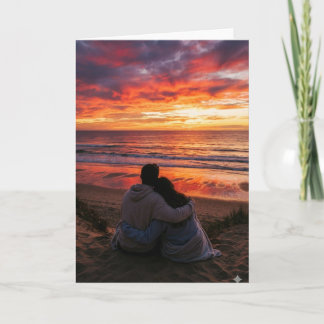 Couple at ocean for sunset -Valentine, anniversary Karte