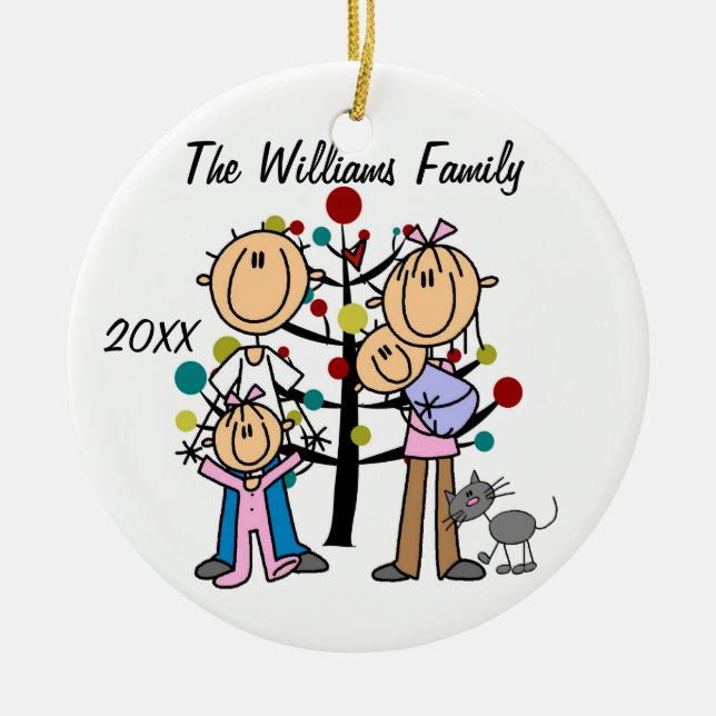 Couple Avec Fille, Bébé Garçon, Chat Ornement Pers (Devant)