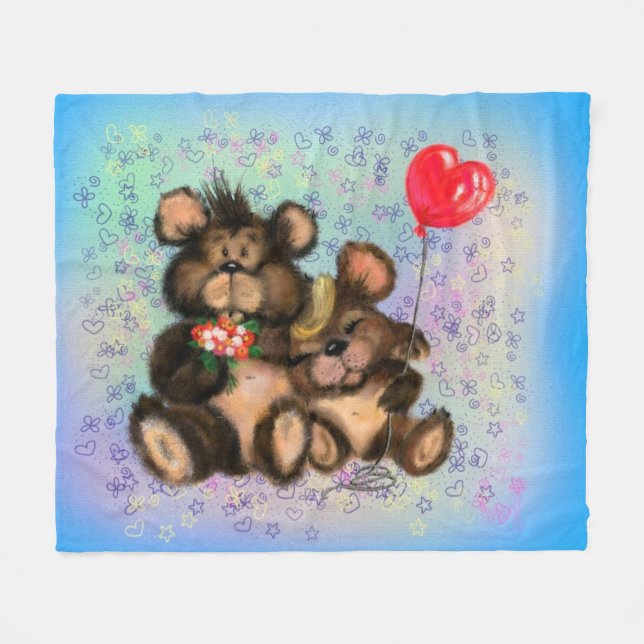 Couple Bear mit Heart Balloon Fleece Blanket (Vorderseite (Horizontal))