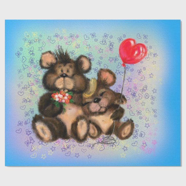 Couple Bear mit Herz Balloon Packpapier (Flach)
