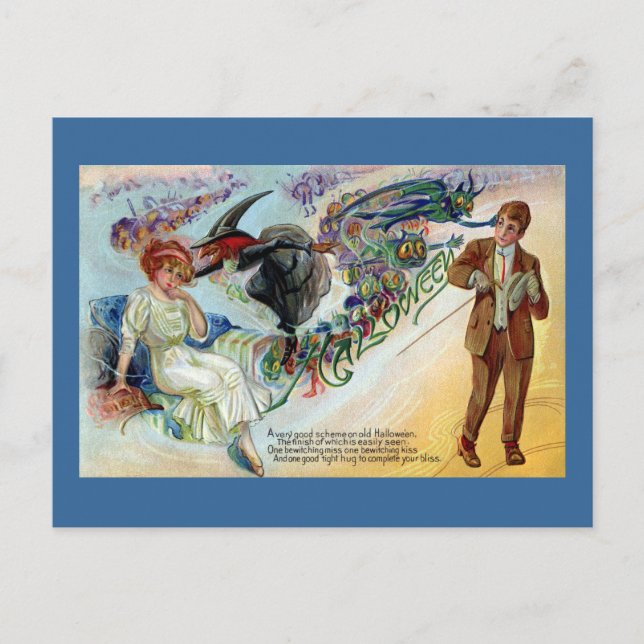 Couple Bewitched auf Hallowe'en Vintag Postkarte (Vorderseite)