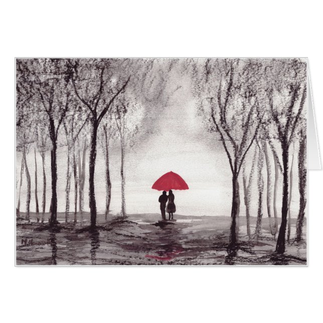 Couple d'amour de parapluie rouge (Devant horizontal)