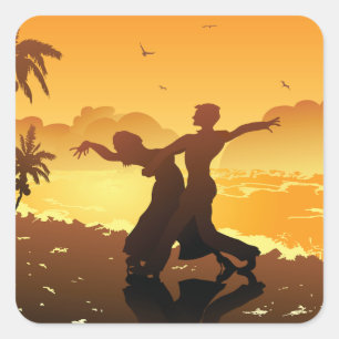 Couple Dansant Sur Les Stickers Plage