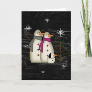 Couple de neige primitif avec carte de Noël de chi
