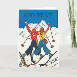 Couple de neige vintage, ajouter du texte, Carte