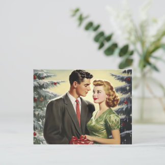 Couple de Noël rétro avec carte postale de style V