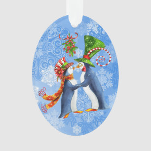 Couple de pingouin personnalisé sous le mistletoe