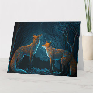 Couple de renards en forêt au clair de lune. Carte