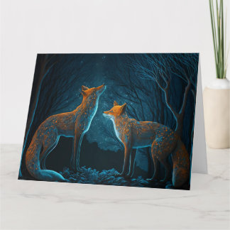 Couple de renards en forêt au clair de lune. Carte