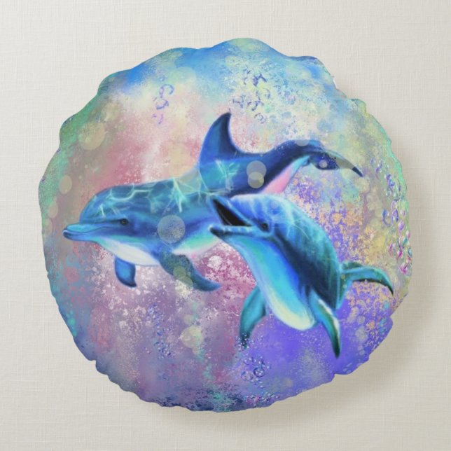 Couple Dolphin Round Kissen (Rückseite)