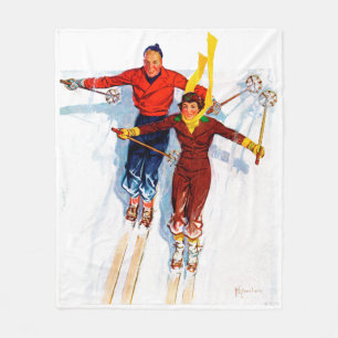 Couple Downhill Skiing Fleecedecke
