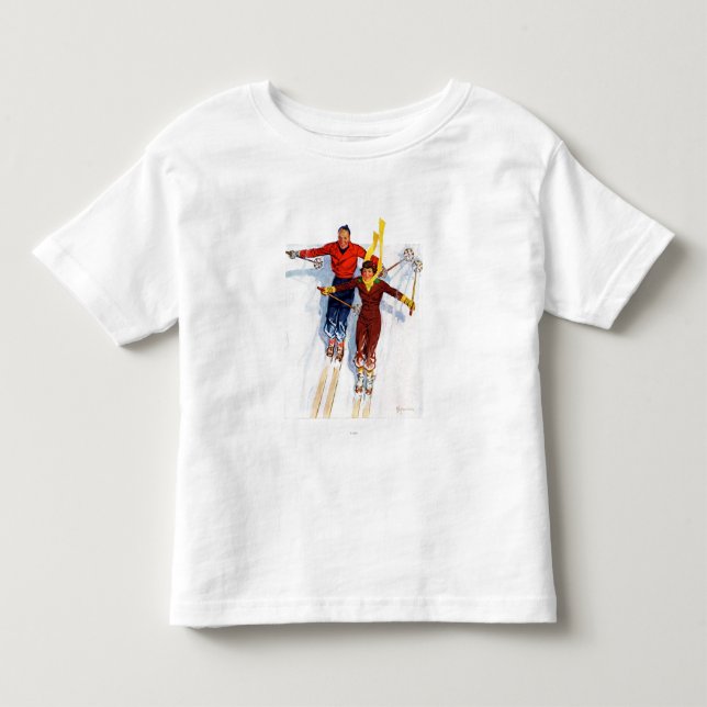 Couple Downhill Skiing Kleinkind T-shirt (Vorderseite)