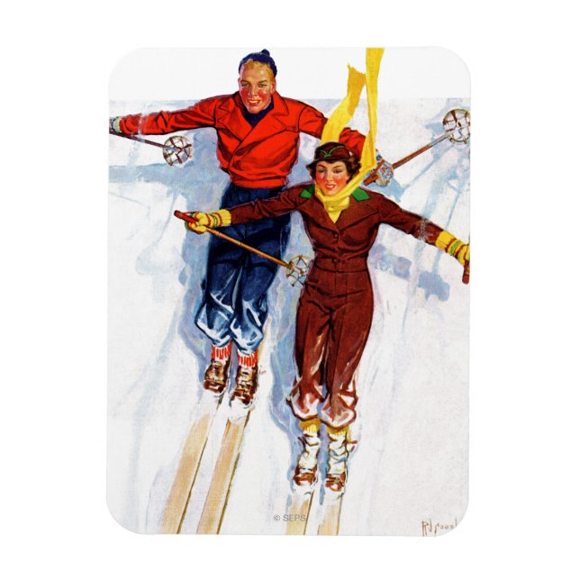Couple Downhill Skiing Magnet (Vertikal)