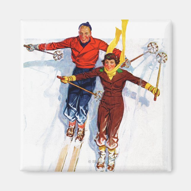 Couple Downhill Skiing Magnet (Vorne)