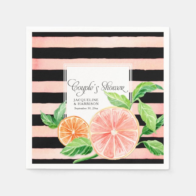 Couple Dusche Black Pink Grapefruit Orange Citrus Serviette (Vorderseite)