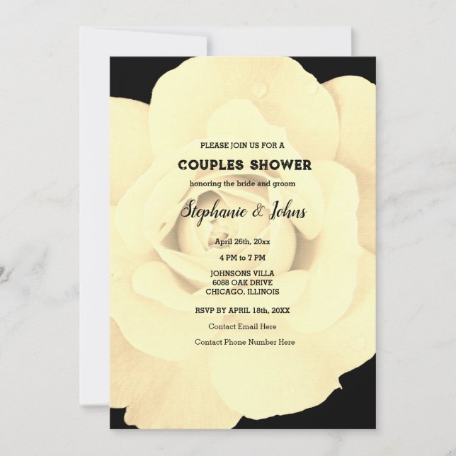 Couple Dusche Elfenbeinblume Rose Hochzeit Einladung (Vorderseite)