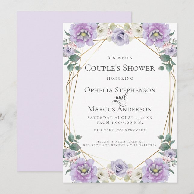 COUPLE-DUSCHE | Lavendel-Blume Einladung (Vorne/Hinten)