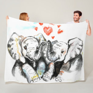 Couple Elephant Fleece Blanket Malerei