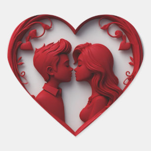 Couple Embracing in ein großes rotes Herz Herz-Aufkleber
