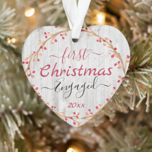 Couple engagé Premier Noël Rustique Bois