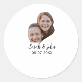 Couple face photo add name date simple wedding  runder aufkleber